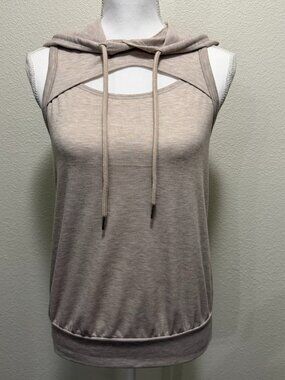 Skonhet beige sleeveless hoodie, drawsting, cut out, woman's small